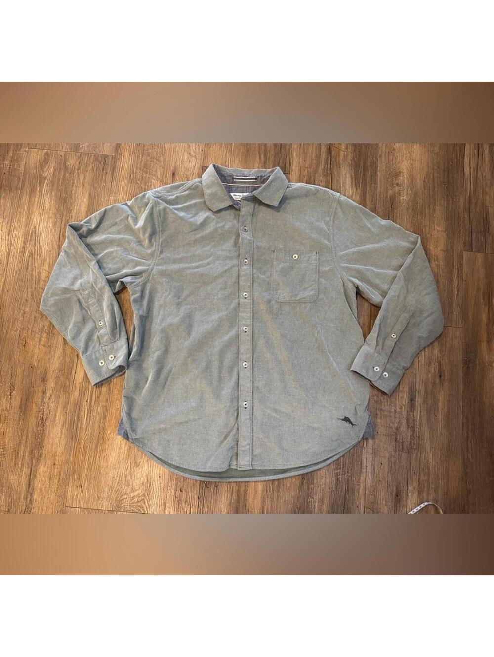 Tommy Bahama Coastline Cord Long Sleeve Button Up Shirt Gray/Blue Corduroy Sz XL